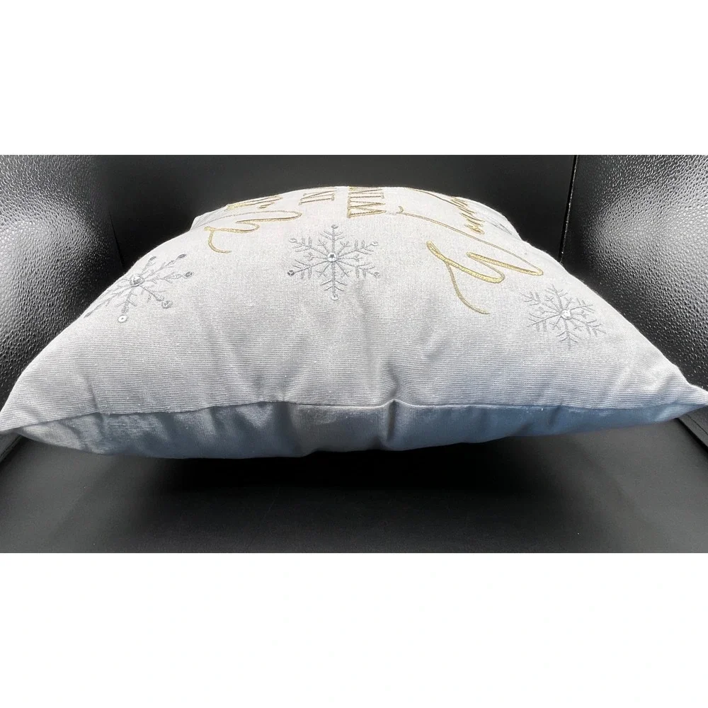 Walking In A Winter Wonderland Gold Silver Embroidered Snowflake Pillow 15